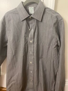 Brooks Brothers Gray Plaid Cotton Dress Shirt
